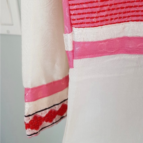Hand Embroidered Long Cotton Silk Pink and White Dress - Picture 10 of 10